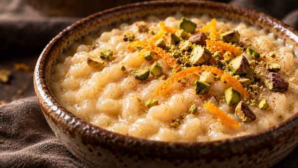 Arroz-Doce Queimado com Laranja e Pistache