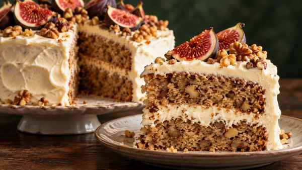 Bolo de Nozes com Creme Azedo de Baunilha e Figos
