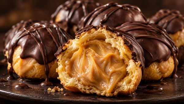 Carolinas de Castanha com Calda Quente de Chocolate