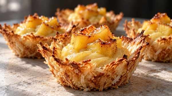 Cestinhas Crocantes de Coco com Creme de Abacaxi