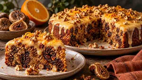 Torta de Figo Seco com Nozes e Creme de Laranja