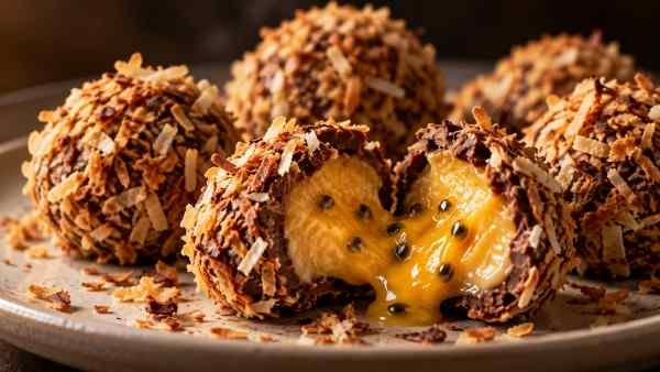 Trufas de Coco Queimado com Caramelo de Maracujá