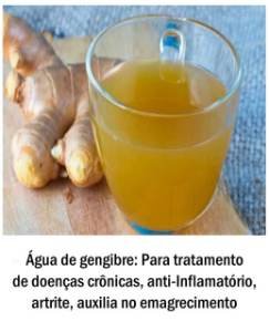 Água de gengibre: Para tratamento de doenças crônicas, anti-Inflamatório, artrite, auxilia no emagrecimento