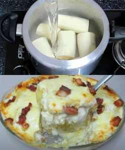 Não faça mandioca antes de ver essa receita deliciosa de mandioca gratinada com bacon