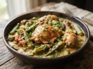 Frango com Quiabo com Molho Cremoso